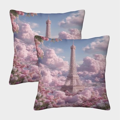 Eiffelturm Kuschelige Kissenbezug 2er Set Für Kinder - Rosa Dekorative Bezüge Für Sofa - Mit Reißverschluss, Geeignet Für Jungen Und Mädchen 40x40cm von MJFCoin
