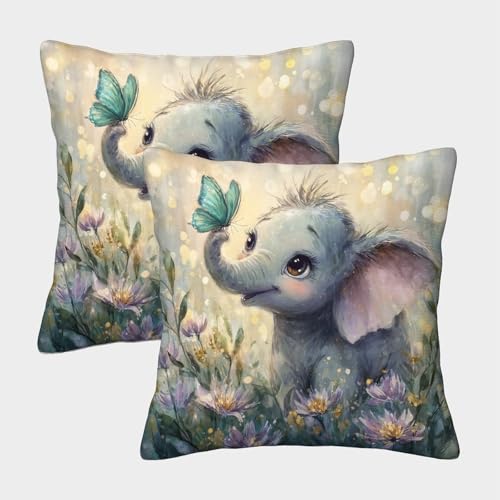 Elefant Kuschelige Kissenbezug 2er Set Für Kinder - niedlich Dekorative Bezüge Für Sofa - Mit Reißverschluss, Geeignet Für Jungen Und Mädchen 40x40cm von MJFCoin