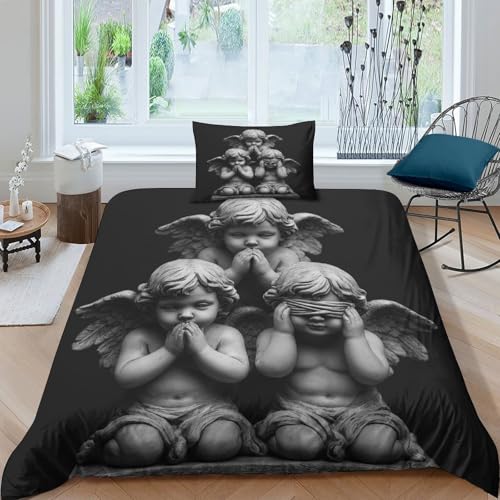 Engel Bettbezug Bettwäsche-Sets Kinderbettwäsche-Set Reißverschluss Mit Kissenbezügen Betten Set Für Jungen Und Mädchen, Kinder Single（135x200cm） von MJFCoin