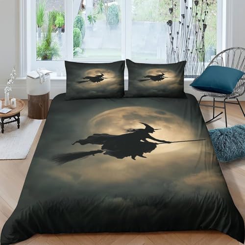 Hexe Bettbezug Bettwäsche Set Kinderbettwäsche Reißverschluss Mit Kissenbezug Betten Set Für Jungen Und Mädchen, Kinder Double（200x200cm） von MJFCoin