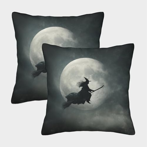 Hexe Kuschelige Kissenbezug 2er Set Für Kinder - Zauberin Dekorative Bezüge Für Sofa - Mit Reißverschluss, Geeignet Für Jungen Und Mädchen 50x50cm von MJFCoin