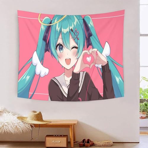 MJFCoin 3D Druck Hatsune Miku Wandteppiche Poster Ornament Wandbehang Wandteppich Raumteiler Vorhang Für Schlafzimmer Wohnzimmer Tapisserie 100cmx150cm von MJFCoin