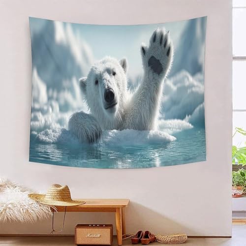 MJFCoin 3D Druck Polar Bear Wandteppiche Poster Ornament Wandbehang Wandteppich Wanddeko Wandbehang Für Wohnzimmer Schlafzimmer Wohnheim Dekor Tapisserie 100cmx150cm von MJFCoin
