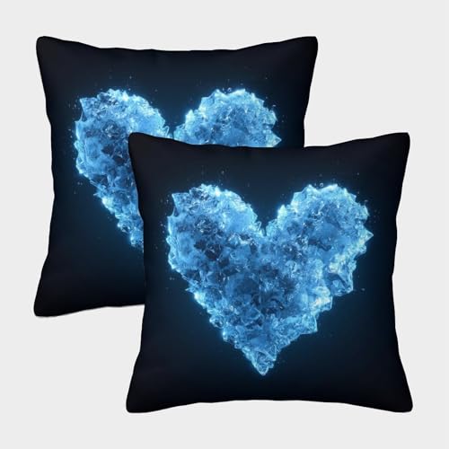 MJFCoin Blaues Herz Kuschelige Kissenbezug 2er Set Für Kinder - Liebe Für Sofa Mit Niedlichen Designs, Perfekt Für Kinderzimmer Waschmaschinenfest 50x50cm von MJFCoin
