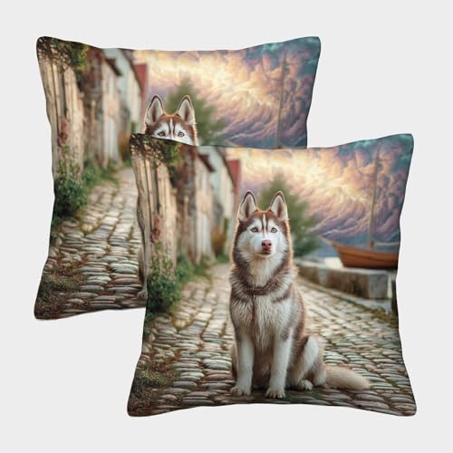 MJFCoin Cute Dog Quadratische Kissenbezüge, 2er Pack, Optimal Für Bedroom Comfort Und Outdoor Leisure, Leicht Zu Reinigen 40x40cm von MJFCoin