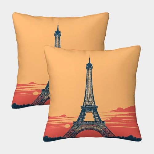 MJFCoin Eiffelturm Kissenbezüge Für Sofa Und Bett, Pariser Turm Kissenbezug Im 2er-Set Geeignet Für Kids Room Fun Und Travel Essential, Maschinenwaschbar 50x50cm von MJFCoin