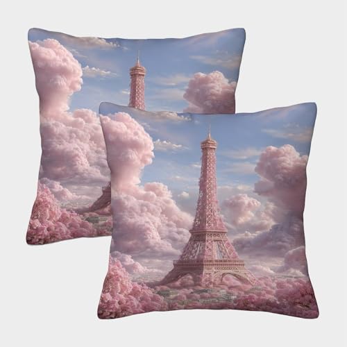 MJFCoin Eiffelturm Quadratische Pariser Turm Kissenbezüge, 2er Pack, Optimal Für Bedroom Comfort Und Outdoor Leisure, Leicht Zu Reinigen 50x50cm von MJFCoin