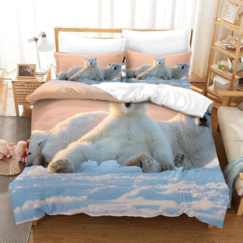 MJFCoin Eisbär Bettbezug Set Bettwäsche Kinderbettwäsche-Set Reißverschluss Mit Kissenbezügen Betten Set Für Jugendliche Kinder Schlafzimmer Single（140x200cm） von MJFCoin