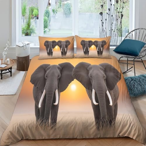 MJFCoin Elefant Bettbezug Set Bettwäsche-Sets Kinderbettwäsche-Set Reißverschluss Mit Kissenbezug Betten Set Für Jugendliche Kinder Schlafzimmer King（220x240cm） von MJFCoin