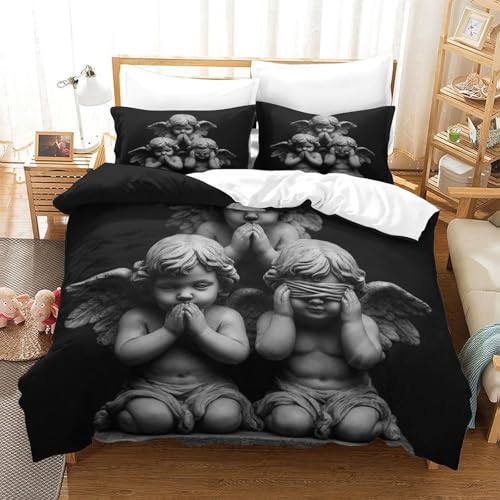 MJFCoin Engel Bettbezug Set Bettwäsche-Sets Kinderbettwäsche Reißverschluss Mit Kissenbezug Betten Set Für Jugendliche Kinder Schlafzimmer Single（140x200cm） von MJFCoin