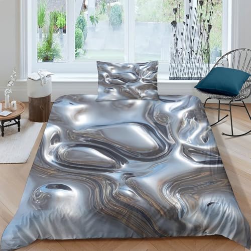 MJFCoin Flüssigmetall Bettbezug Bettwäsche Kinderbettwäsche Reißverschluss Mit Kissenbezug Betten Set Für Jugendliche Kinder Schlafzimmer Single（135x200cm） von MJFCoin