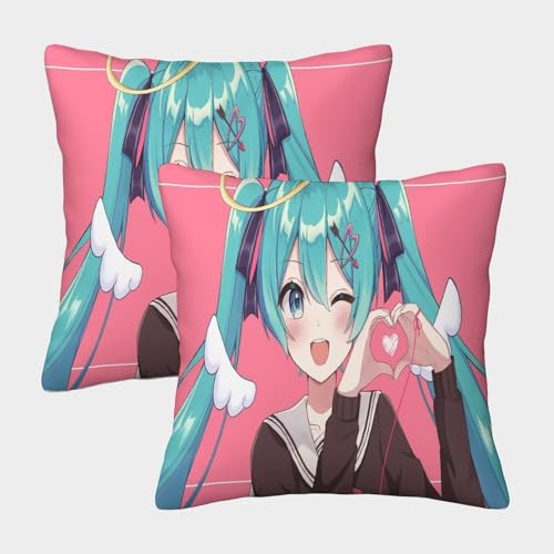 MJFCoin Hatsune Miku Quadratische Anime Kissenbezüge, 2er Pack, Optimal Für Bedroom Comfort Und Outdoor Leisure, Leicht Zu Reinigen 50x50cm von MJFCoin