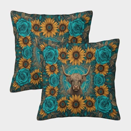 MJFCoin Hochlandkuh Kissenbezüge Für Sofa Und Bett, Sonnenblume Kissenbezug Im 2er-Set Geeignet Für Kids Room Fun Und Travel Essential, Maschinenwaschbar 45x45cm MJFCoin Hochlandkuh Kissenbezüge Für Sofa Und Bett, Sonnenblume Kissenbezug Im 2er-Set Geeignet Für Kids Room Fun Und Travel Essential, Maschinenwaschbar 45x45cm von MJFCoin