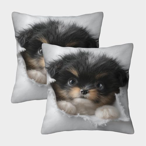 MJFCoin Hund Kissenbezüge Für Sofa Und Bett, niedlich Kissenbezug Im 2er-Set Geeignet Für Kids Room Fun Und Travel Essential, Maschinenwaschbar 45x45cm von MJFCoin
