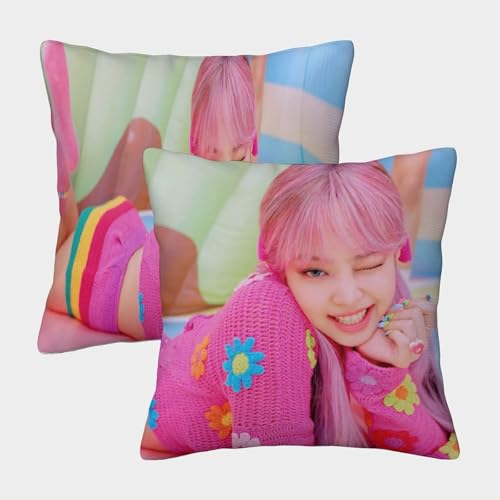 MJFCoin Jennie Kim Kissenbezüge Für Sofa Und Bett, K-Pop Idol Kissenbezug Im 2er-Set Geeignet Für Kids Room Fun Und Travel Essential, Maschinenwaschbar 45x45cm von MJFCoin