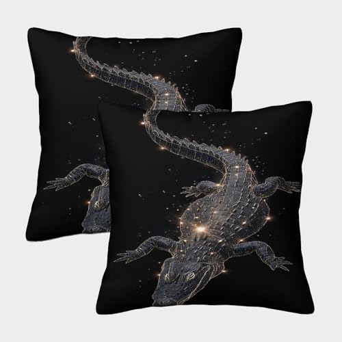 MJFCoin Krokodil Kuschelige Kissenbezug 2er Set Für Kinder - Sternbild Für Sofa Mit Niedlichen Designs, Perfekt Für Kinderzimmer Waschmaschinenfest 40x40cm von MJFCoin
