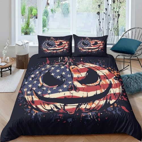 MJFCoin Kürbiskopf Bettbezug Bettwäsche Kinderbettwäsche Reißverschluss Mit Kissenbezügen Betten Set Für Jugendliche Kinder Schlafzimmer King（220x240cm） von MJFCoin