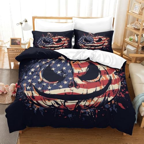 MJFCoin Kürbiskopf Bettbezug Bettwäsche Set Kinderbettwäsche Reißverschluss Mit Kissenbezügen Betten Set Für Jugendliche Kinder Schlafzimmer Super King（260x220cm） von MJFCoin