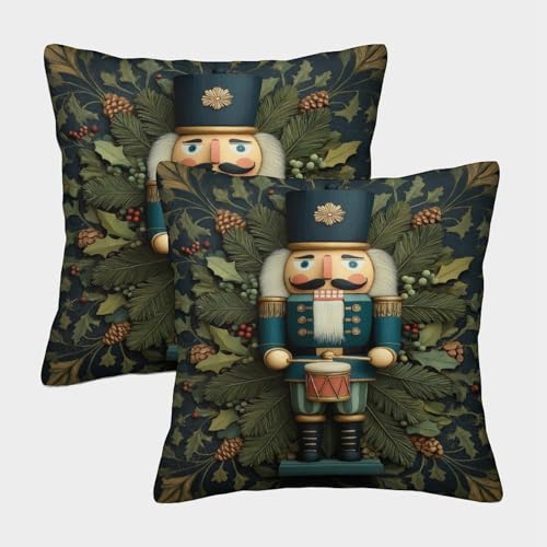 MJFCoin Nussknacker Quadratische Soldat Kissenbezüge, 2er Pack, Optimal Für Bedroom Comfort Und Outdoor Leisure, Leicht Zu Reinigen 45x45cm von MJFCoin