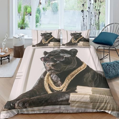 MJFCoin Panther Bettbezug Bettwäsche-Sets Kinderbettwäsche Reißverschluss Mit Kissenbezug Betten Set Für Jugendliche Kinder Schlafzimmer Double（200x200cm） von MJFCoin