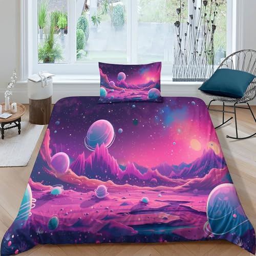 MJFCoin Planeten Bettbezug Set Bettwäsche Kinderbettwäsche Reißverschluss Mit Kissenbezug Betten Set Für Jugendliche Kinder Schlafzimmer Single（135x200cm） von MJFCoin