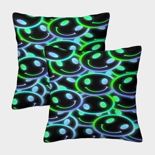 MJFCoin Smiley-Gesicht Kissenbezüge Für Sofa Und Bett, Glücklich Kissenbezug Im 2er-Set Geeignet Für Kids Room Fun Und Travel Essential, Maschinenwaschbar 50x50cm von MJFCoin