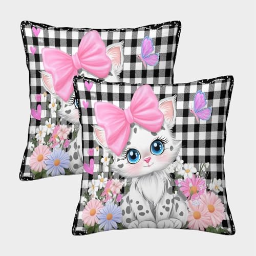 MJFCoin Tabby Quadratische Niedliche Katze Kissenbezüge, 2er Pack, Optimal Für Bedroom Comfort Und Outdoor Leisure, Leicht Zu Reinigen 40x40cm von MJFCoin