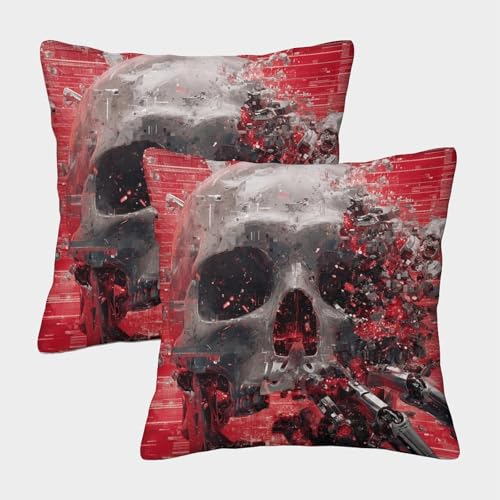 MJFCoin Totenkopf Kuschelige Kissenbezug 2er Set Für Kinder - Technik Für Sofa Mit Niedlichen Designs, Perfekt Für Kinderzimmer Waschmaschinenfest 40x40cm von MJFCoin