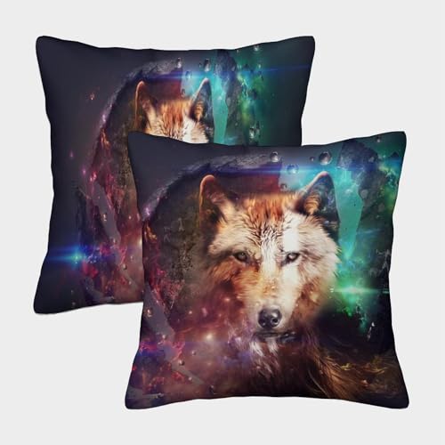MJFCoin Wolf Kissenbezüge Für Sofa Und Bett, bunt Kissenbezug Im 2er-Set Geeignet Für Kids Room Fun Und Travel Essential, Maschinenwaschbar 45x45cm von MJFCoin