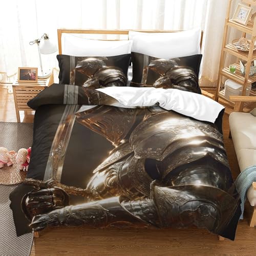Ritter Bettbezug Bettwäsche Set Kinderbettwäsche Reißverschluss Mit Kissenbezügen Betten Set Für Jungen Und Mädchen, Kinder Super King（260x220cm） von MJFCoin