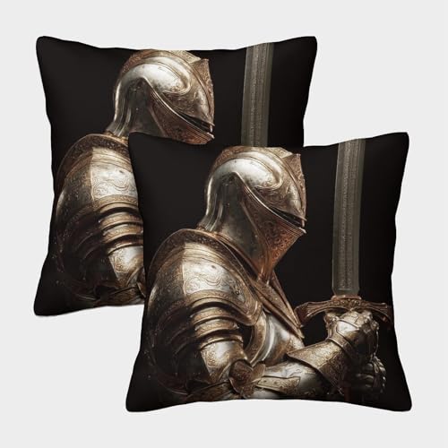 Ritter Kuschelige Kissenbezug 2er Set Für Kinder - Mittelalter Dekorative Bezüge Für Sofa - Mit Reißverschluss, Geeignet Für Jungen Und Mädchen 50x50cm von MJFCoin