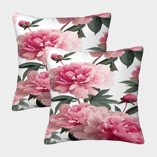 Rosa Pfingstrosen Kuschelige Kissenbezug 2er Set Für Kinder - Pfingstrose Dekorative Bezüge Für Sofa - Mit Reißverschluss, Geeignet Für Jungen Und Mädchen 50x50cm von MJFCoin