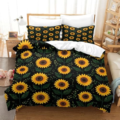 Sonnenblume Bettbezug Bettwäsche-Sets Kinderbettwäsche Reißverschluss Mit Kissenbezügen Betten Set Für Jungen Und Mädchen, Kinder Super King（260x220cm） von MJFCoin