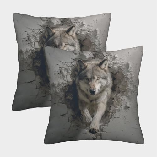 Wolf Kuschelige Kissenbezug 2er Set Für Kinder - Canis Lupus Dekorative Bezüge Für Sofa - Mit Reißverschluss, Geeignet Für Jungen Und Mädchen 45x45cm von MJFCoin