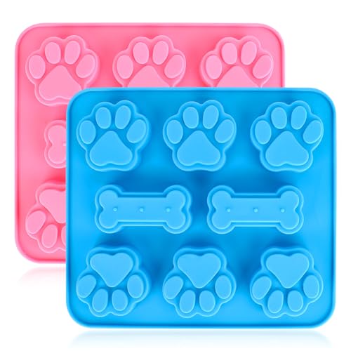 MJFENDAI 2 Stück Silikonformen für Hund, Paw and Bone Hundekekse Backform, Backmatte Hundekekse für Schokolade, Süßigkeiten, Gelee, Eiswürfel, Hund Behandelt, Hundepfote und Knochenform, Kekse von MJFENDAI