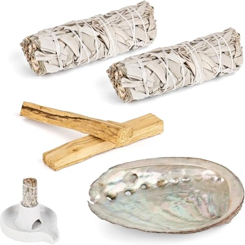 2 Weißer Salbei und 2 Palo Santo Premium Kalifornischer, Abalone-Muschel, 100% kontrollierte und nachhaltige Ernte, Räucherset Beseitigt Negative Energien, für energetische Rituale 2 Weißer Salbei und 2 Palo Santo Premium Kalifornischer, Abalone-Muschel, 100% kontrollierte und nachhaltige Ernte, Räucherset Beseitigt Negative Energien, für energetische Rituale von MJFENDAI