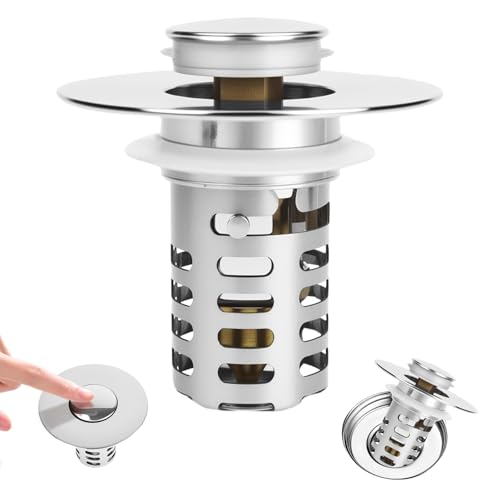 3-in-1 Waschbeckenstöpsel, Pop Up Abflusssieb Waschbecken, Edelstahl Abflussstopfen mit Abnehmbarem Sieb, Haarsieb Waschbecken für 25-46mm Bad KüChen Waschbecken Abfluss 3-in-1 Waschbeckenstöpsel, Pop Up Abflusssieb Waschbecken, Edelstahl Abflussstopfen mit Abnehmbarem Sieb, Haarsieb Waschbecken für 25-46mm Bad KüChen Waschbecken Abfluss von MJFENDAI