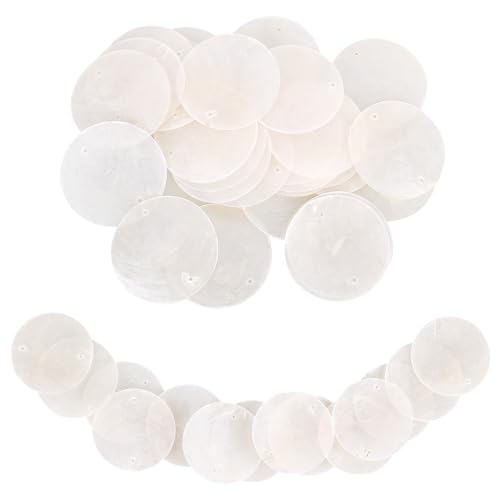 30 Stücke Muschel Perlmutt Scheiben mit Loch, 50mm Handgefertigte Windglockenscheiben Muscheln Weißes, zum Schmuck selber machen Für Mit Charms Charme Dekoration Loch Windmuschel Roman von MJFENDAI