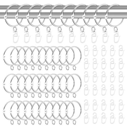 80 Stücke Gardinen Ringe, 40 Stück Metall Vorhangringe mit 40 Stück Kunststoff Gardinenhaken, Vorhangringe zum öffnen für Duschvorhangstangen, Vorhänge und Gardinenstangen（Silber） von MJFENDAI