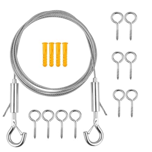 Drahtseil Spanner Set, 5M Edelstahl Draht Seil, 2mm PVC-Beschichtetes Seilspanngarnitur für Zeltseil Wäscheleine, String Light Suspension, Gardinenseil, Kletterpflanzen, Duschvorhangseil Drahtseil Spanner Set, 5M Edelstahl Draht Seil, 2mm PVC-Beschichtetes Seilspanngarnitur für Zeltseil Wäscheleine, String Light Suspension, Gardinenseil, Kletterpflanzen, Duschvorhangseil von MJFENDAI
