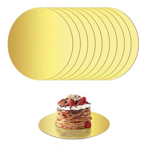 MJFENDAI 10 Stück Tortenplatten Gold, 3mm x 30cm/12inch Cake Board Kuchenplatte, Wiederverwendbar Tortenunterlage Rund für Transport Kuchen und Torten Unterplatten Cake Drum von MJFENDAI