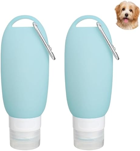 MJFENDAI Futtertube zum Befüllen Hund, Silikon Reiseflaschen Set, 2 Stück 90ml Wasserschlauch für Haustiere, Befüllbare Tuben für Reise Toilettenartikel,Shampoo und Conditioner mit Karabiner von MJFENDAI