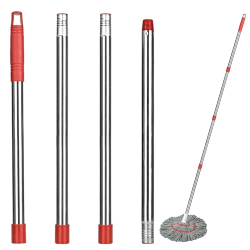Moppzubehör Teleskopstiel Ersatzstiel, Moppstiel Ersatz Kompatibel für Vileda Turbo Spin/Turbo Smart-Wischmopp-Kopf, Verstellbarer Wischmopp-Stiel, 4-teiliger, 147 cm von MJFENDAI