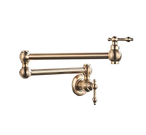 Gebürstetes Gold Küchenarmatur Wandmontage Badezimmer Waschbecken Wasserhahn Kaltwasser Waschhahn Drehen Klappauslauf Messing Waschtisch Kran(Brushed Golden C) von MJFVN