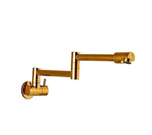 Gebürstetes Gold Küchenarmatur Wandmontage Badezimmer Waschbecken Wasserhahn Kaltwasser Waschhahn Drehen Klappauslauf Messing Waschtisch Kran(Golden A) von MJFVN
