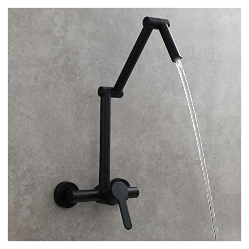 Klappbarer Wasserhahn aus Messing, an der Wand befestigter Topffüller-Hahn mit dreiteiliger Verlängerung, heißer und kalter Mischbatterie, Einhandgriff(Black 2 Function) von MJFVN