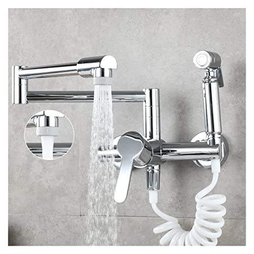 Klappbarer Wasserhahn mit Messing-Topffüller und Seitensprüher, Küchenarmatur mit Schwenkarm und Doppelfunktionsgelenk(Dual function faucet-02) von MJFVN