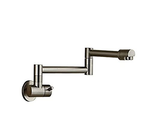 Küchenarmatur mit zwei Griffen zur Wandmontage, schwenkbarer Wasserauslauf, 360-Grad-Drehung, klappbare Para-Küchenspüle, einzelne Kaltmischbatterie(Brushed Nickel A) von MJFVN