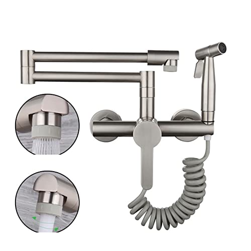 Küchenspüle Wasserhahn mit Spritzpistole Moderne Topffüller Wasserhahn Einhand einziehbare an der Wand montierte klappbare Mischbatterie Schwenkarm(2 Mode) von MJFVN