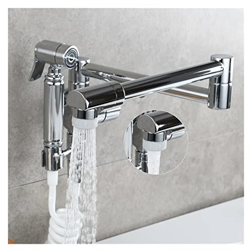 Messing Küchenspüle Topffüller Wasserhahn Wandmontage Küchenarmatur mit Seitensprüher for kaltes Wasser Einhand(2 Flow modes-02) von MJFVN
